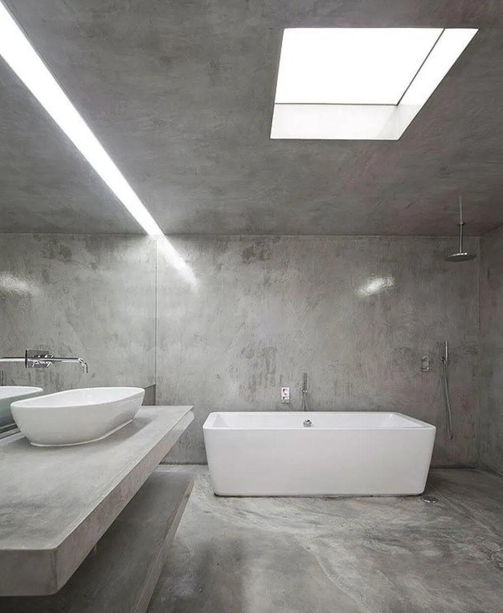 Просторная бетонная ванная комната Лофт