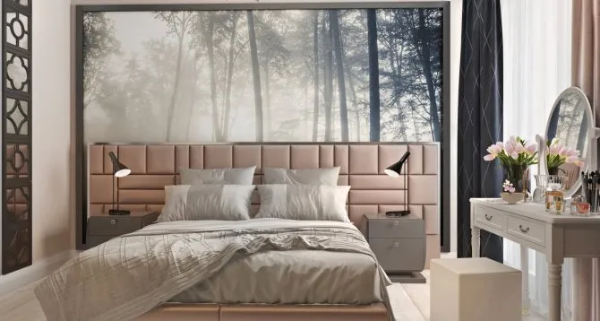 Дизайн интерьера спальни с фотообоями