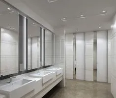 Get started on liberating your interior design at Decoraid in your city! NY | SF | CHI | DC | BOS | LDN www.decoraid.com Hotel Bathroom Design, Restaurant Bathroom, Commercial Interior Design, Commercial Interiors, Wc Public, Commercial Toilet
