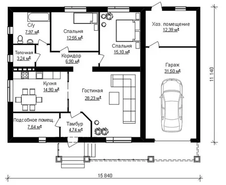 планировка дома с гаражом