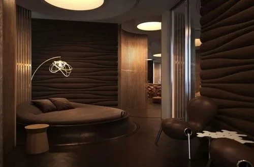 Современная комната отдыха, выполненная в шоколадном цвете