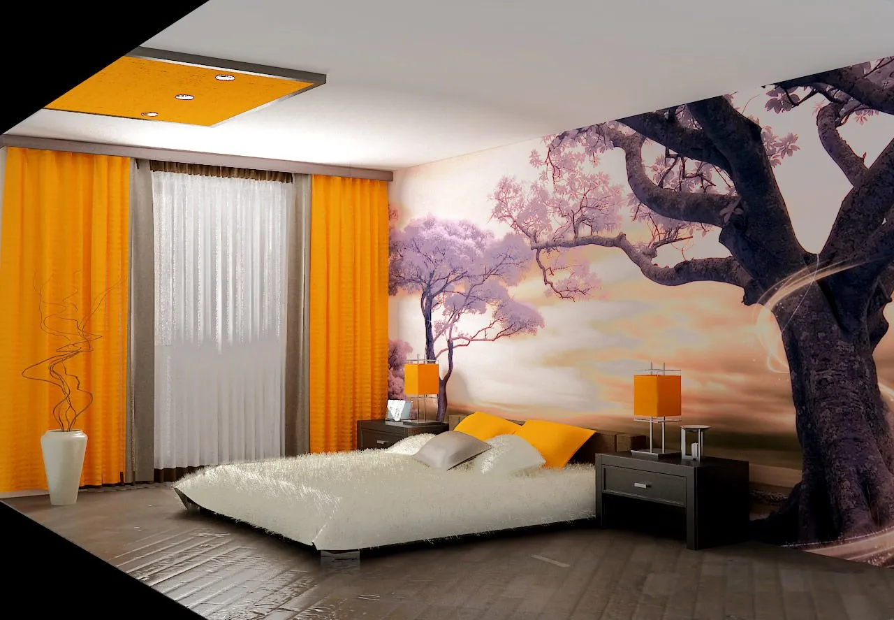 Просторная спальная комната, оформленная красивой палитрой с завораживающей игрой цветов