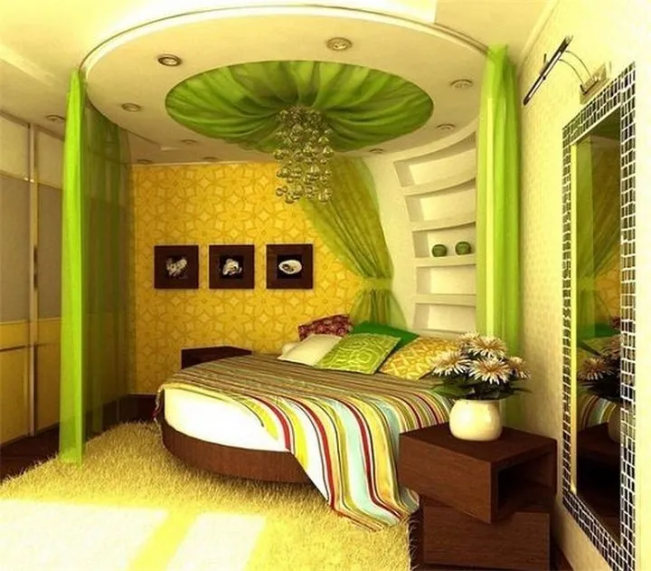 Спальня в зелено-желтых тонах