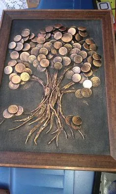 денежное дерево Coin Crafts, Tree Crafts, Glue Art, Coin Art, Metal Tree Wall Art, Metal Art Diy, Money Trees, Button Art, Art Mural