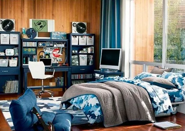 Синий интерьер комнаты для молодого человека